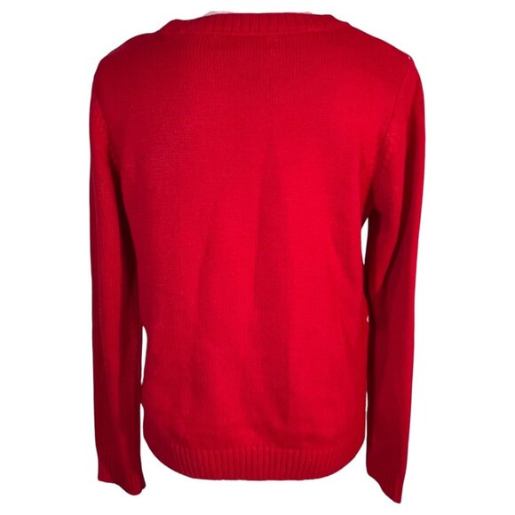 Women Karen Scott Red Christmas Sweater Santa Reindeer Sequin Size Large Holiday - Picture 4 of 6